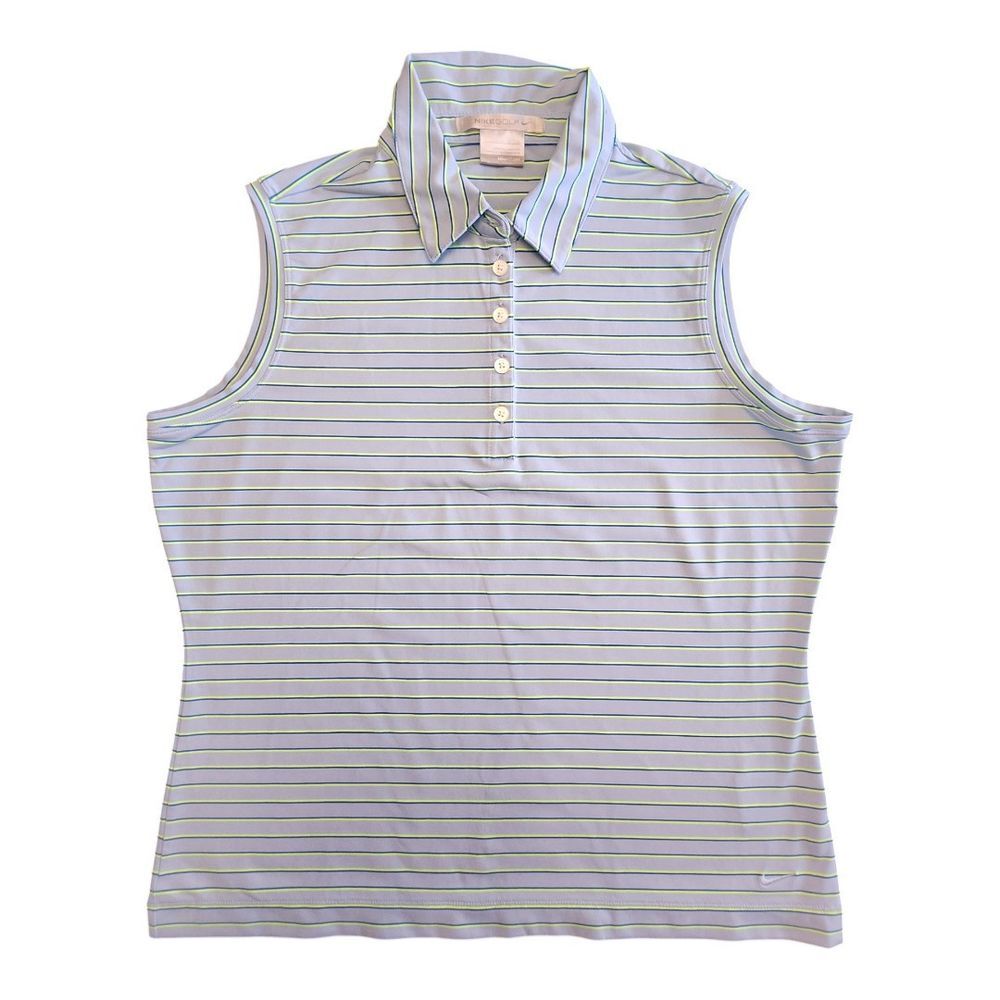 Nike Golf‎ Sleeveless Polo Shirt  Stripe Blue Green Women Size Large 256846-453